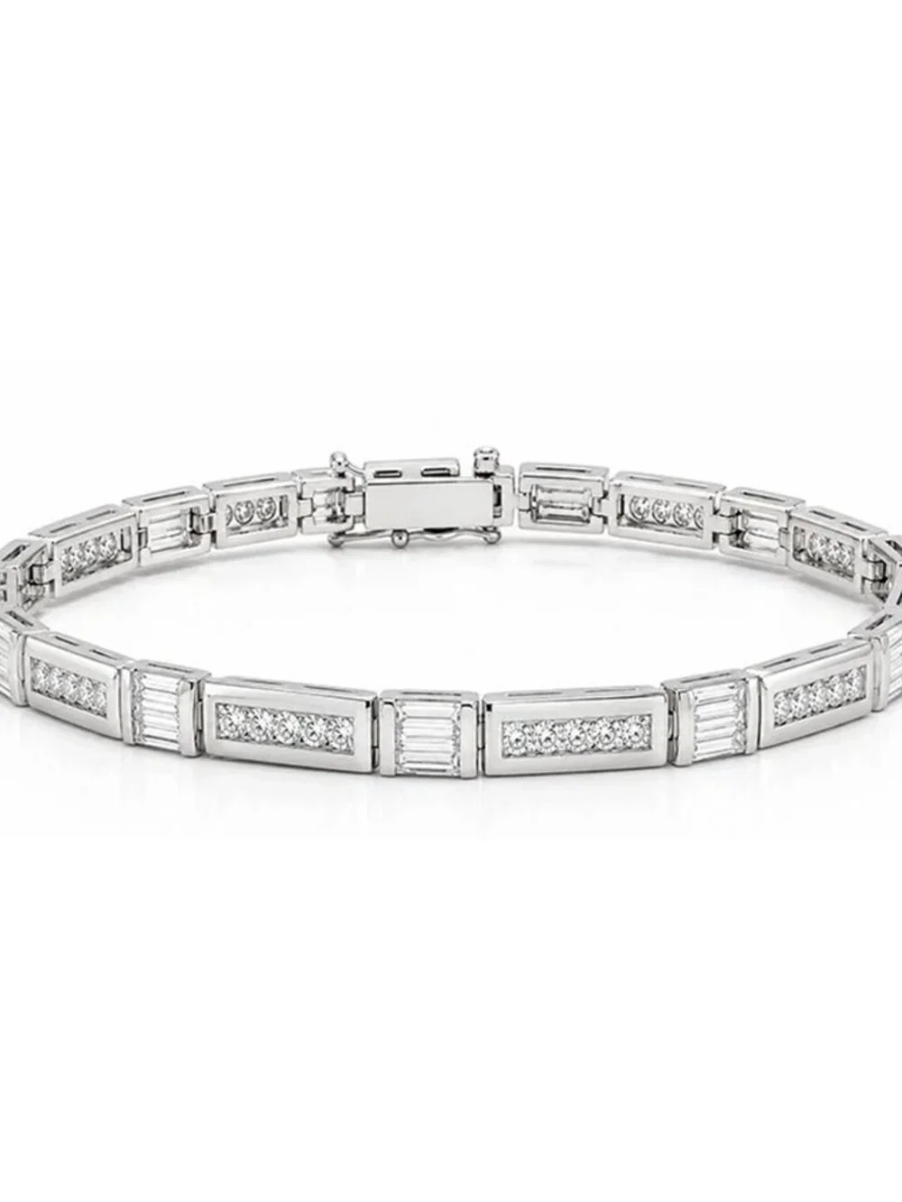 Created 6.95 Cts White Sapphire Tennis Bracelet Solid .925 Silver